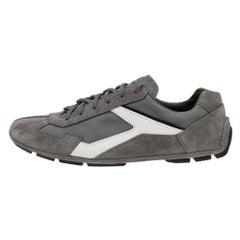 Prada Sport Grey/White Suede And Nylon Low Top Sneakers Size 41.5