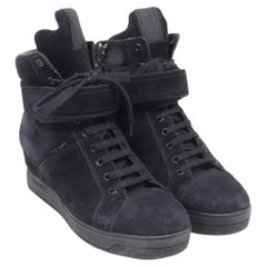 Prada Sport High-Top Wedge Sneakers in Black Suede