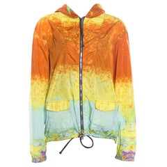 Prada Sport Multicolor Acid Effect Zip Front Belted Hooded Jacket L