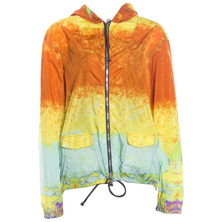 Prada Sport Multicolor Acid Effect Zip Front Belted Hooded Jacket L