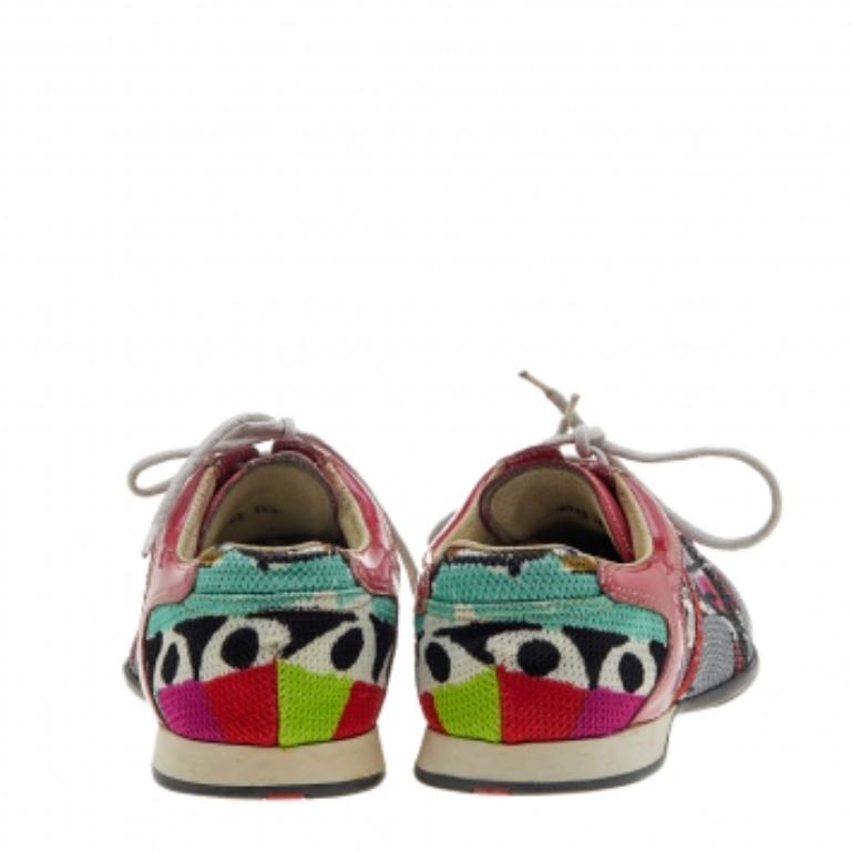 Prada Sport Multicolor Fabric And Patent Leather Low Top Sneakers Size 38.5 For Sale 1