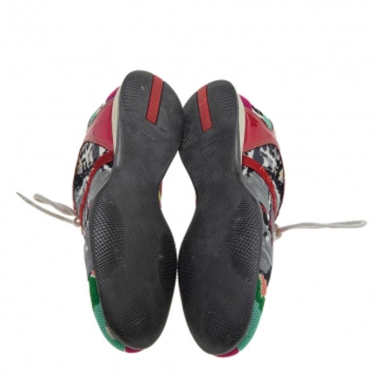 Prada Sport Multicolor Fabric And Patent Leather Low Top Sneakers Size 38.5 For Sale 2