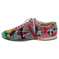 Used Prada Sport Multicolor Fabric And Patent Leather Low Top Sneakers Size 38.5