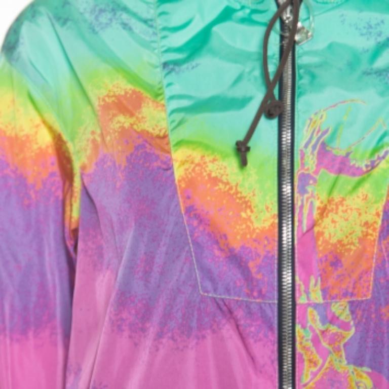 Prada Sport Veste à capuche ceinturée avec fermeture éclair, imprimé multicolore M Pour femmes en vente