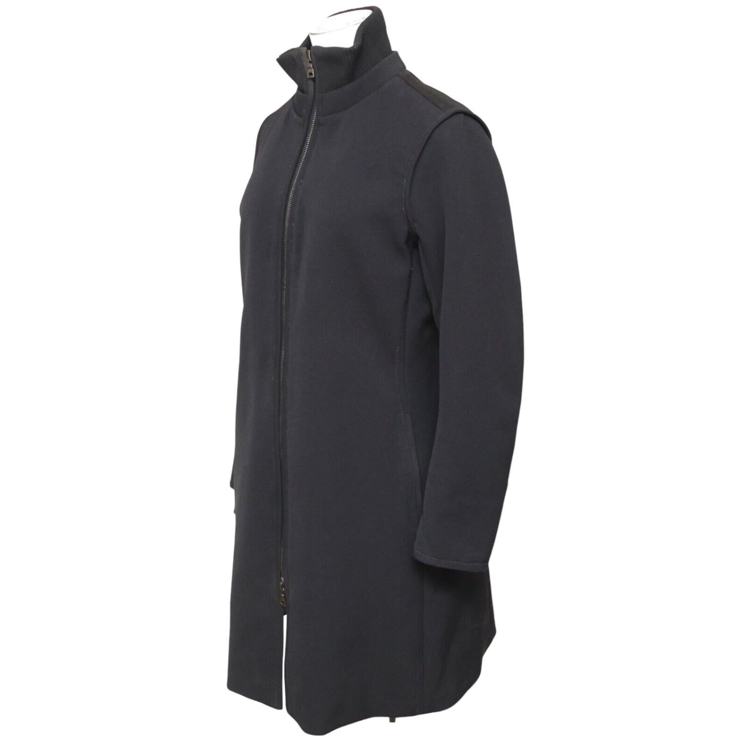 PRADA SPORT Navy Black Coat Jacket Long Sleeve Zipper Stand Up Collar Sz 44 In Good Condition For Sale In Hollywood, FL