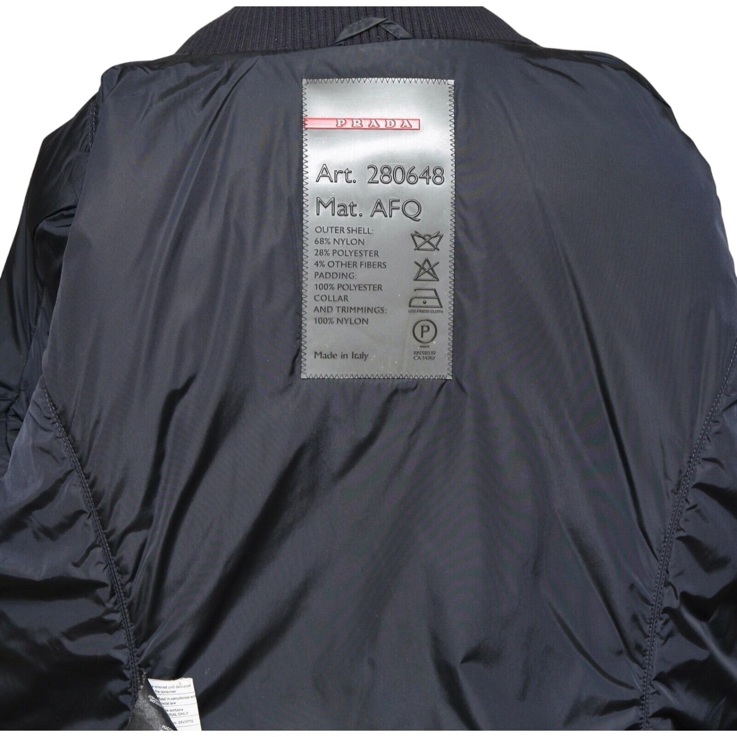 PRADA SPORT Navy Black Coat Jacket Long Sleeve Zipper Stand Up Collar Sz 44 For Sale 1