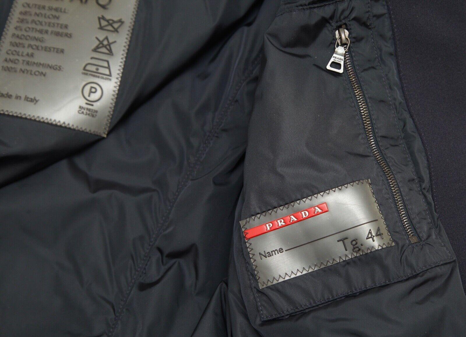 PRADA SPORT Navy Black Coat Jacket Long Sleeve Zipper Stand Up Collar Sz 44 For Sale 2
