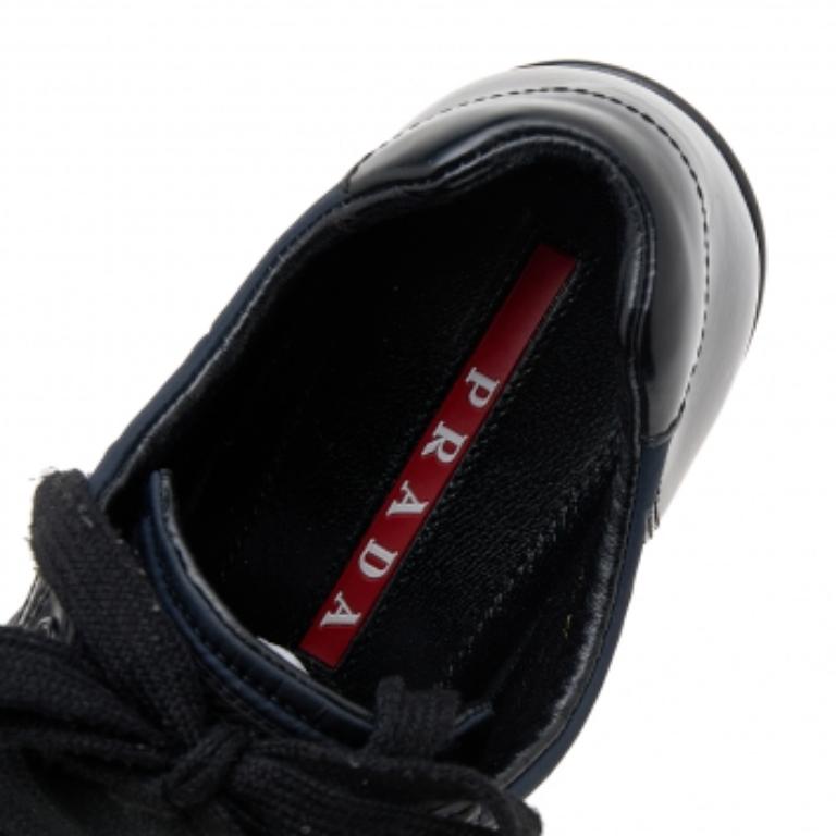 Prada Sport Navy Blue/Black Nylon And Leather Low Top Sneakers Size 37 For Sale 1