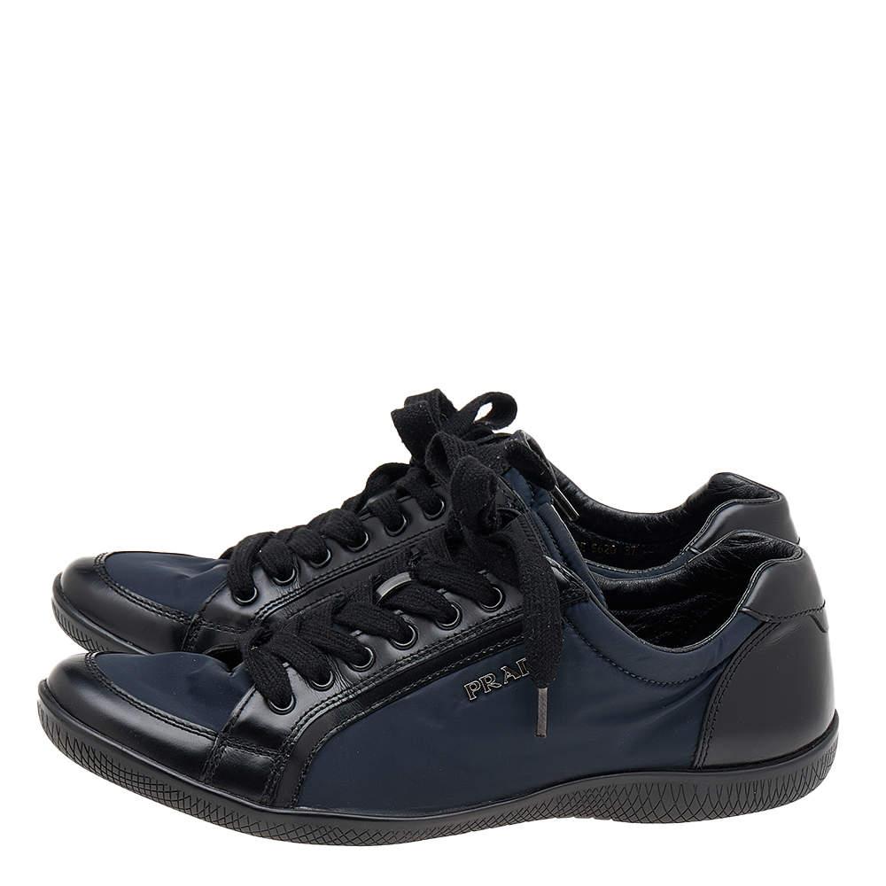 Prada Sport Navy Blue/Black Nylon And Leather Low Top Sneakers Size 37 For Sale 1