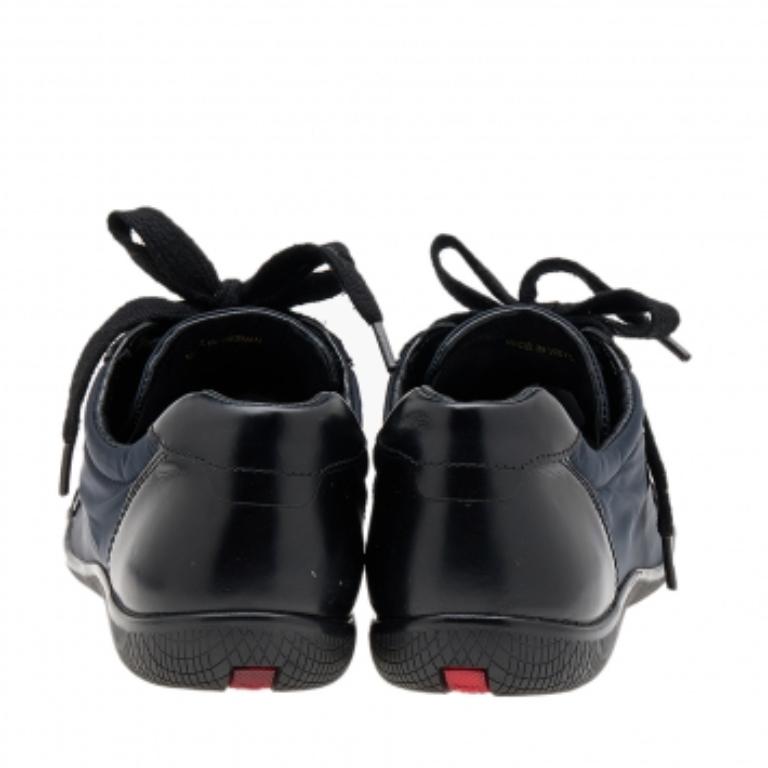 Prada Sport Navy Blue/Black Nylon And Leather Low Top Sneakers Size 37 For Sale 2