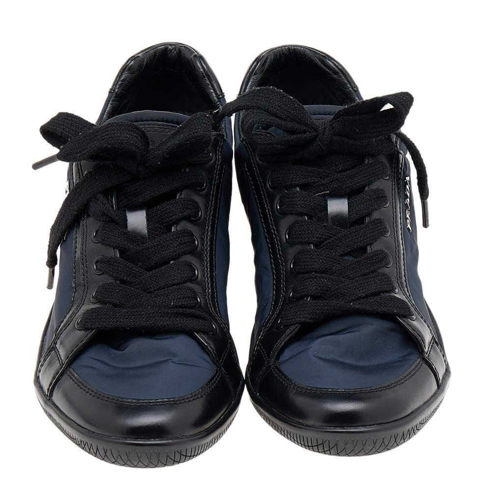 Prada Sport Navy Blue/Black Nylon And Leather Low Top Sneakers Size 37 For Sale 2