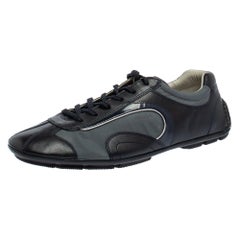 Prada Sport Navy Blue Leather and Nylon Lace Up Sneakers Size 42
