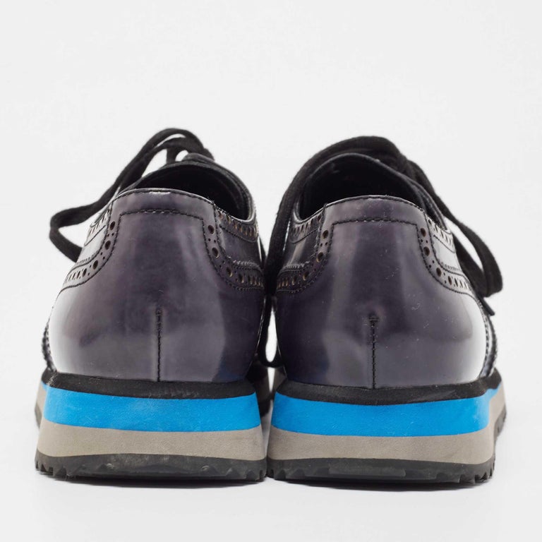 Prada Sport Navy Blue Leather Brogue-Oxford Sneakers Size  display picture 3