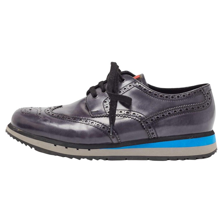 Prada Sport Navy Blue Leather Brogue-Oxford Sneakers Size  display picture 3