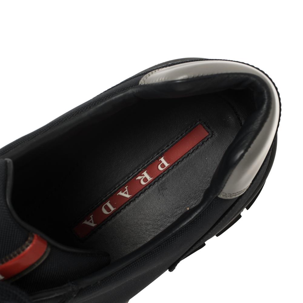 Black Prada Sport Navy Blue Match Race Fabric and Leather Low Top Sneakers Size 43