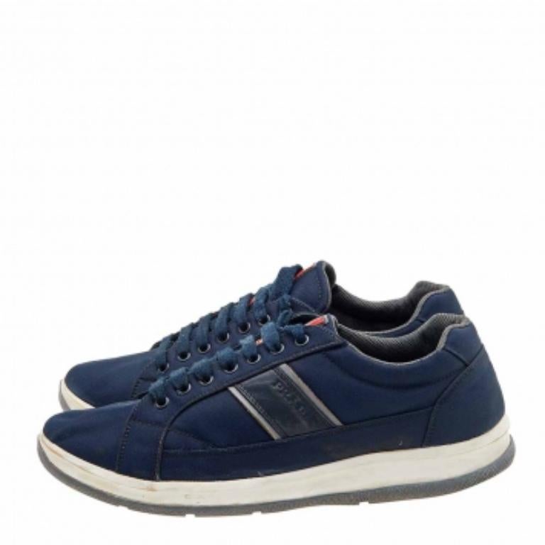 Black Prada Sport Navy Blue Nylon Low Top Sneakers Size 43 For Sale