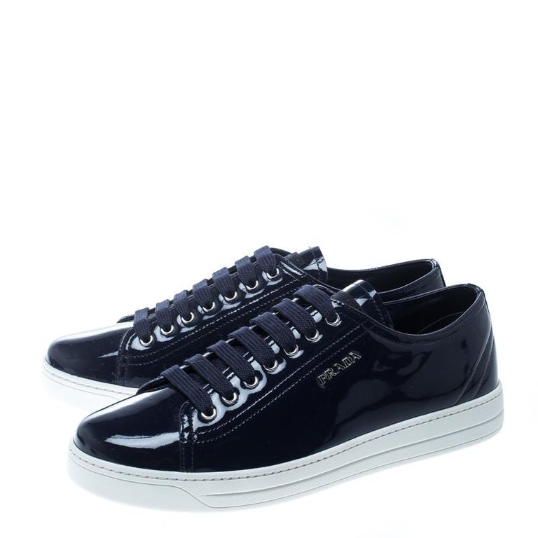 Prada Sport Navy Blue Patent Leather Lace Up Sneakers Size 39 at 1stDibs |  navy blue patent leather prada sneakers, prada sneakers navy, blue prada  shoes