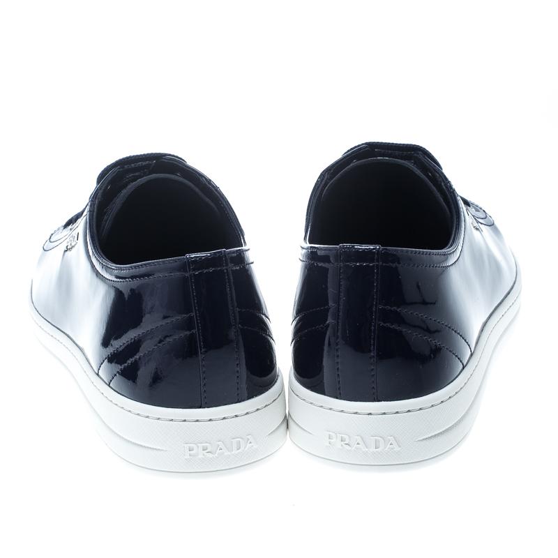 navy blue patent leather prada sneakers