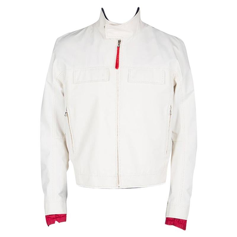 Prada Sport Off White Gore Tex Contrast Stitch Detail Zip Front Jacket XL