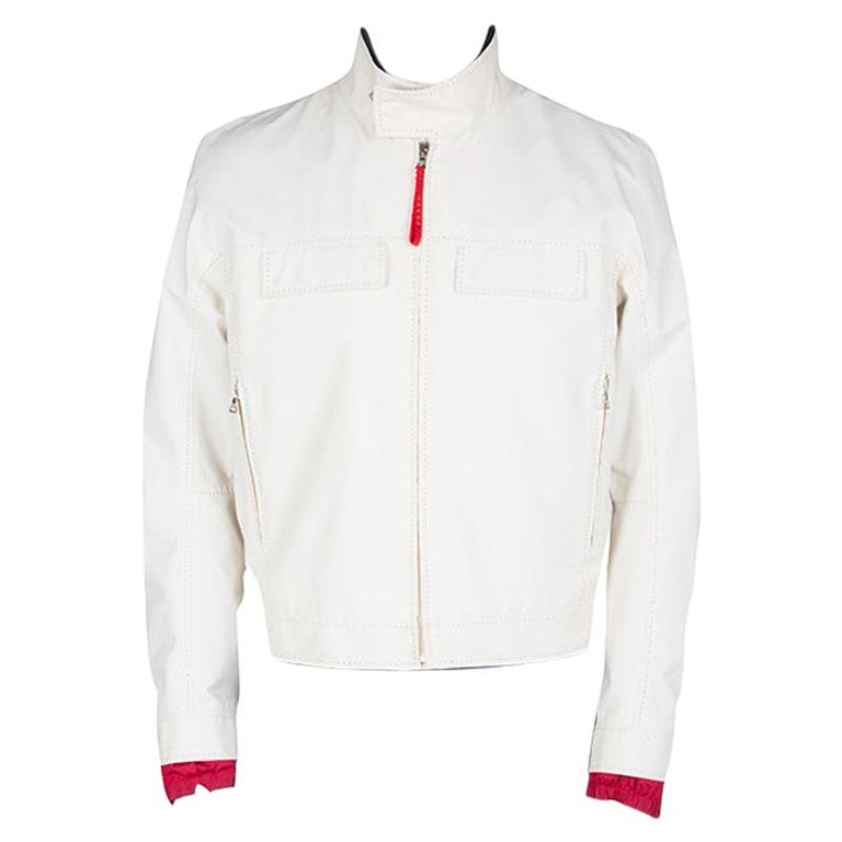 Prada Sport Off White Gore Tex Contrast Stitch Detail Zip Front Jacket XL  at 1stDibs