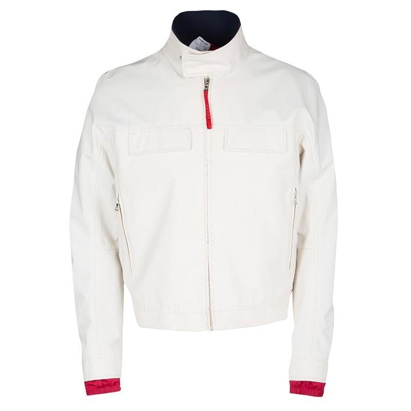 Prada Sport Off White Gore Tex Contrast Stitch Detail Zip Front Jacket XL