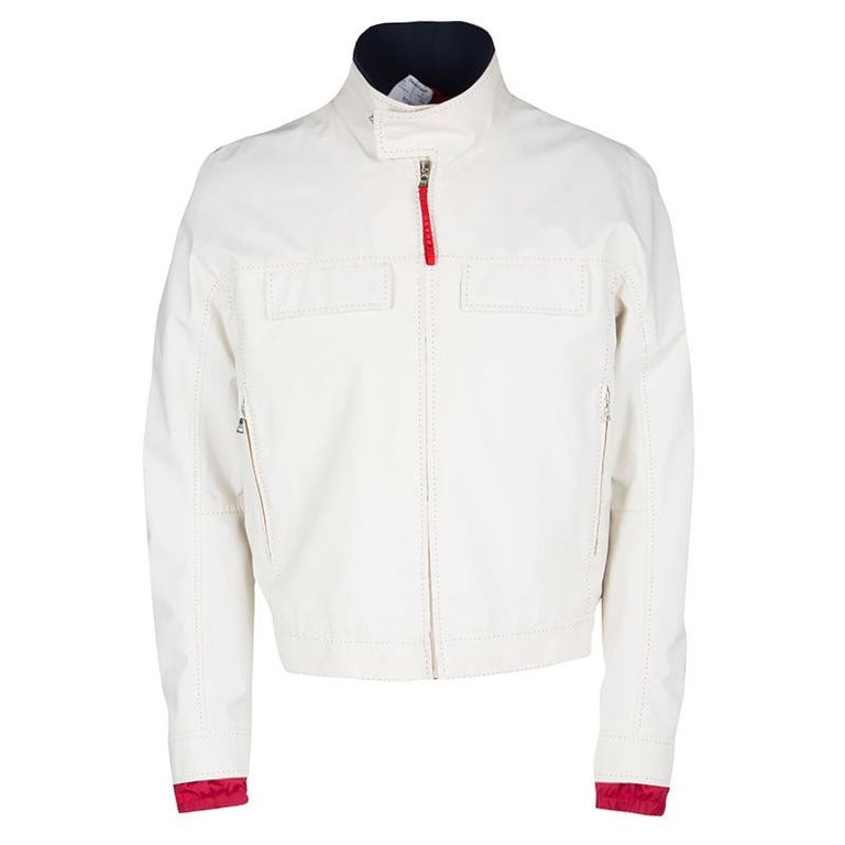 Prada Sport Off White Gore Tex Contrast Stitch Detail Zip Front Jacket