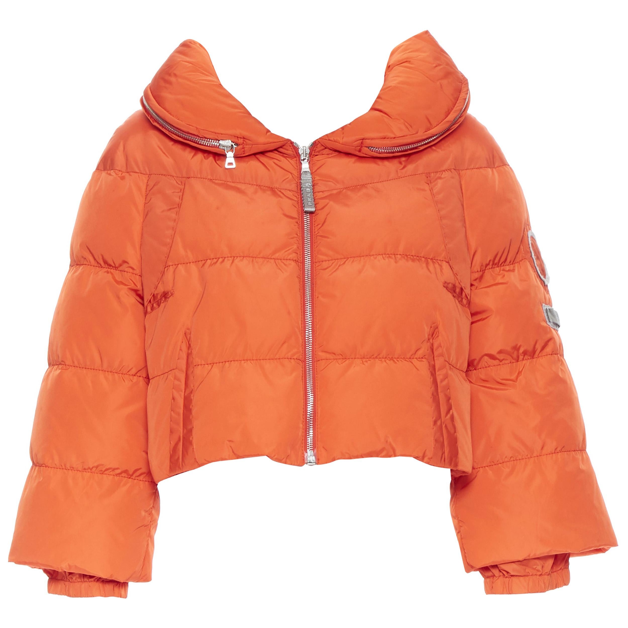 PRADA SPORT orange nylon goose down feather padded puffer cropped jacket  IT40 S at 1stDibs | prada goose down jacket