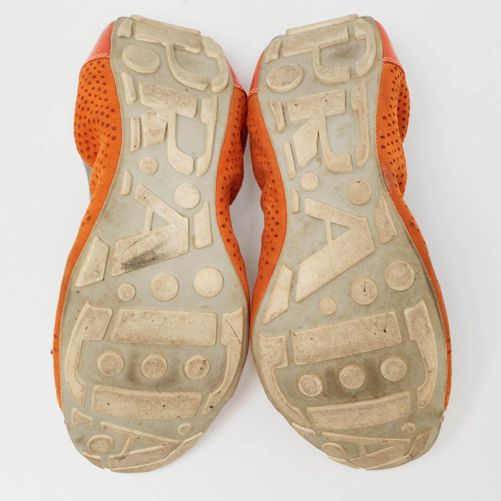 Prada Sport Orange Perforated Suede and Patent Bow Scrunch Ballet Flats Size 37 2