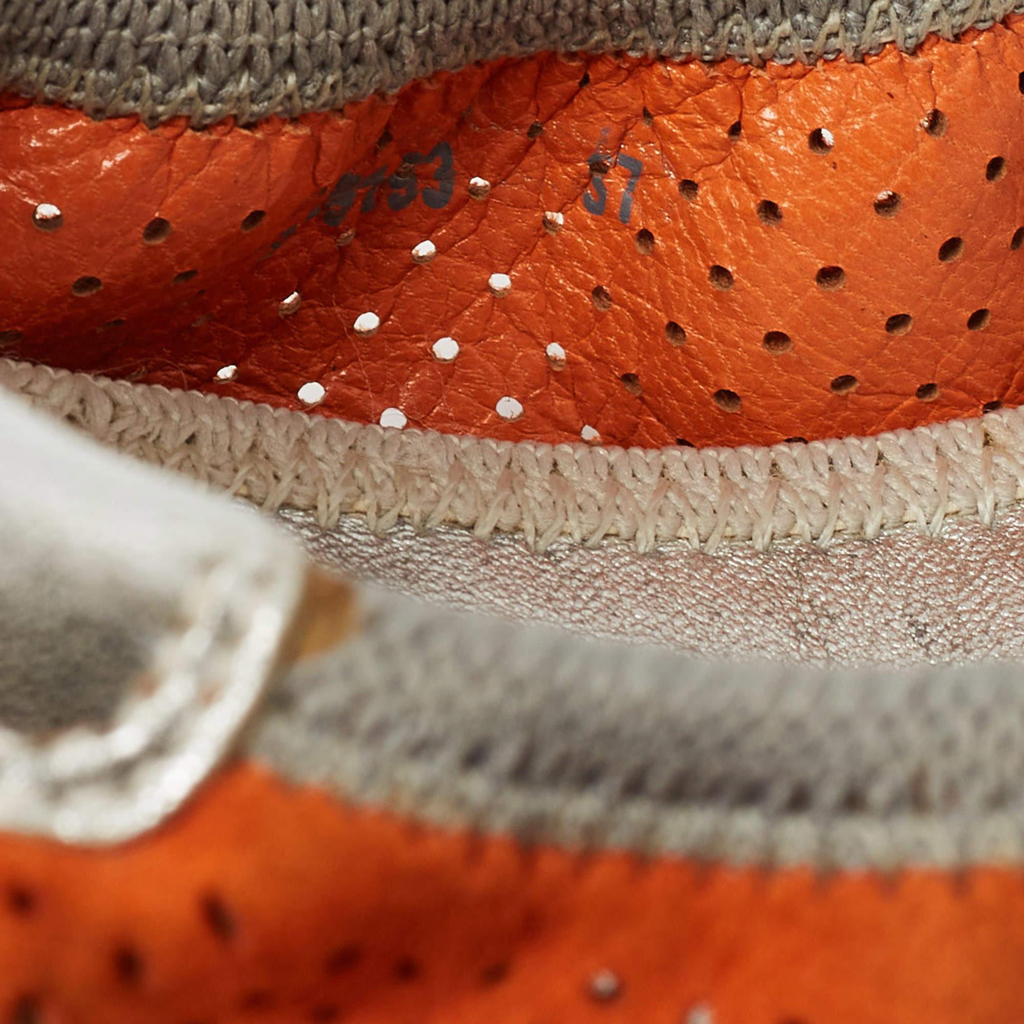 Prada Sport Orange Perforated Suede and Patent Bow Scrunch Ballet Flats Size 37 4
