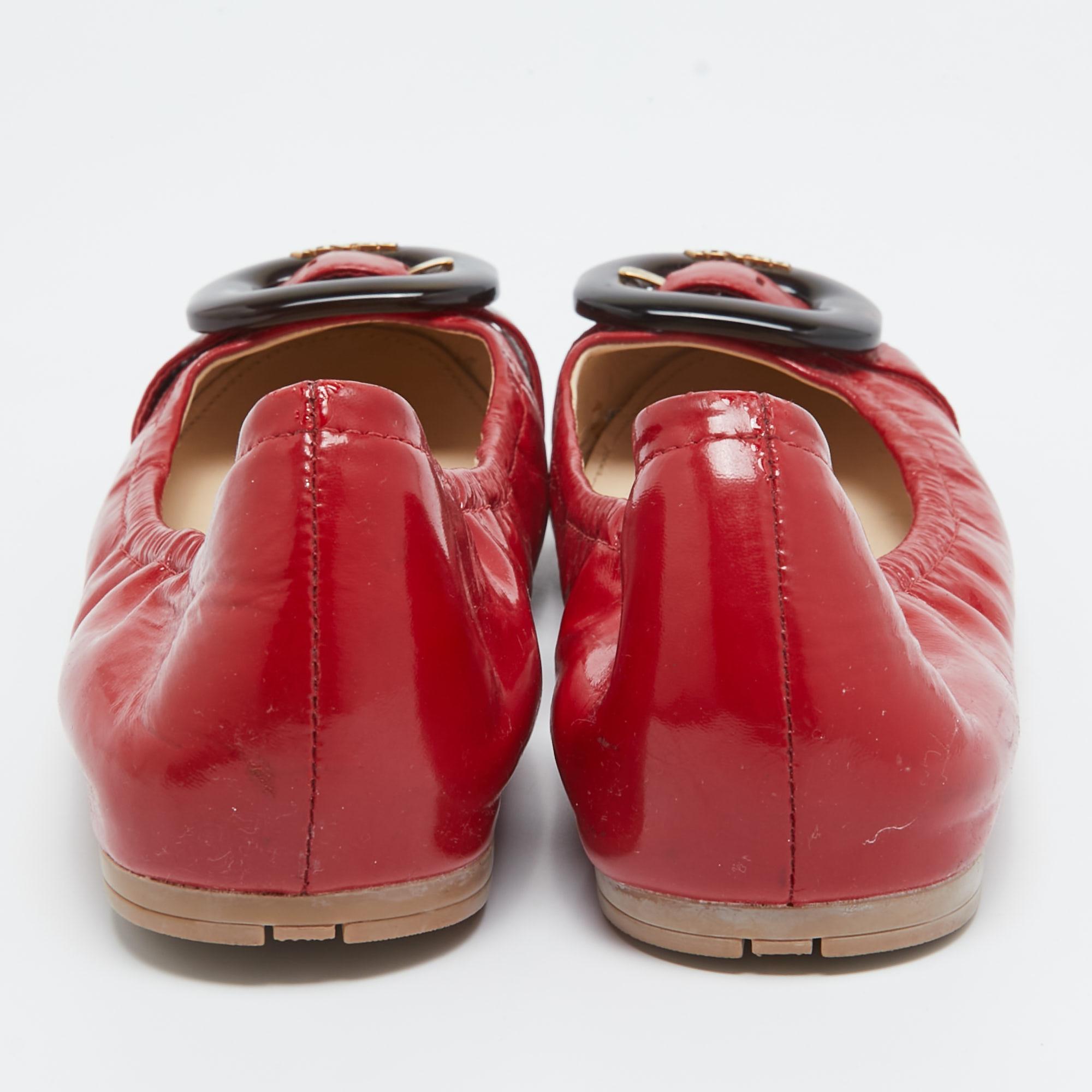 Women's Prada Sport Red Patent Leather Buckle Ballet Flats Size 39