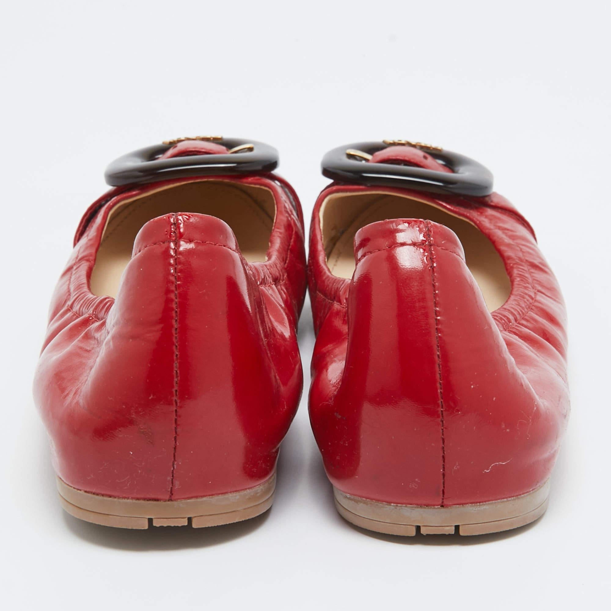 Women's Prada Sport Red Patent Leather Buckle Ballet Flats Size 39