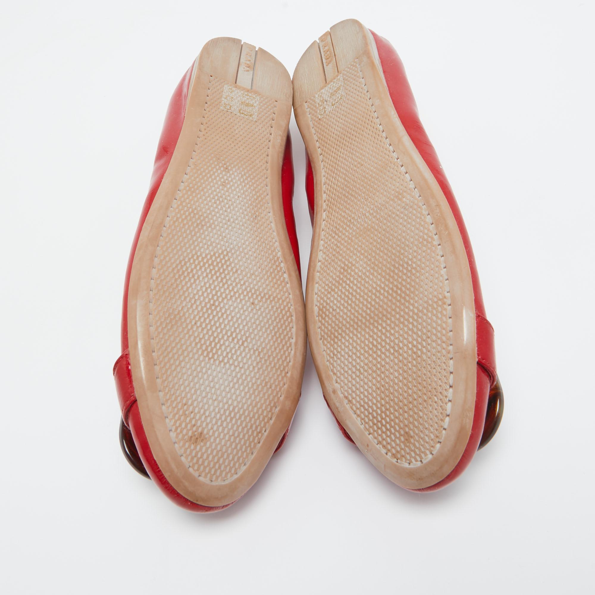 Prada Sport Red Patent Leather Buckle Ballet Flats Size 39 1