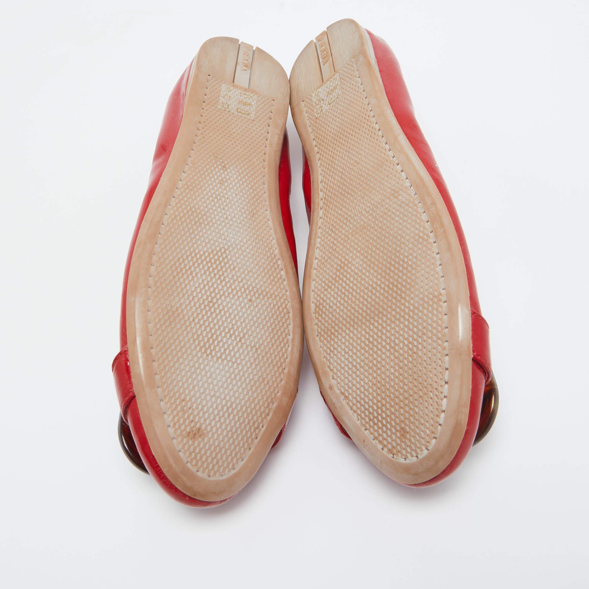 Prada Sport Red Patent Leather Buckle Ballet Flats Size 39 1