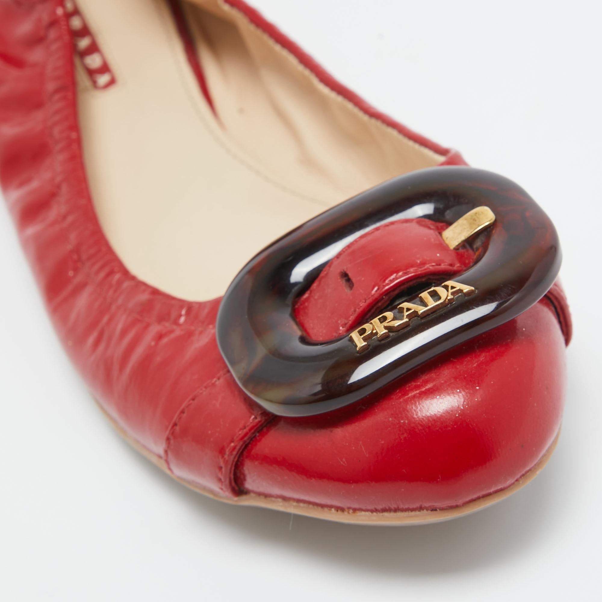 Prada Sport Red Patent Leather Buckle Ballet Flats Size 39 2