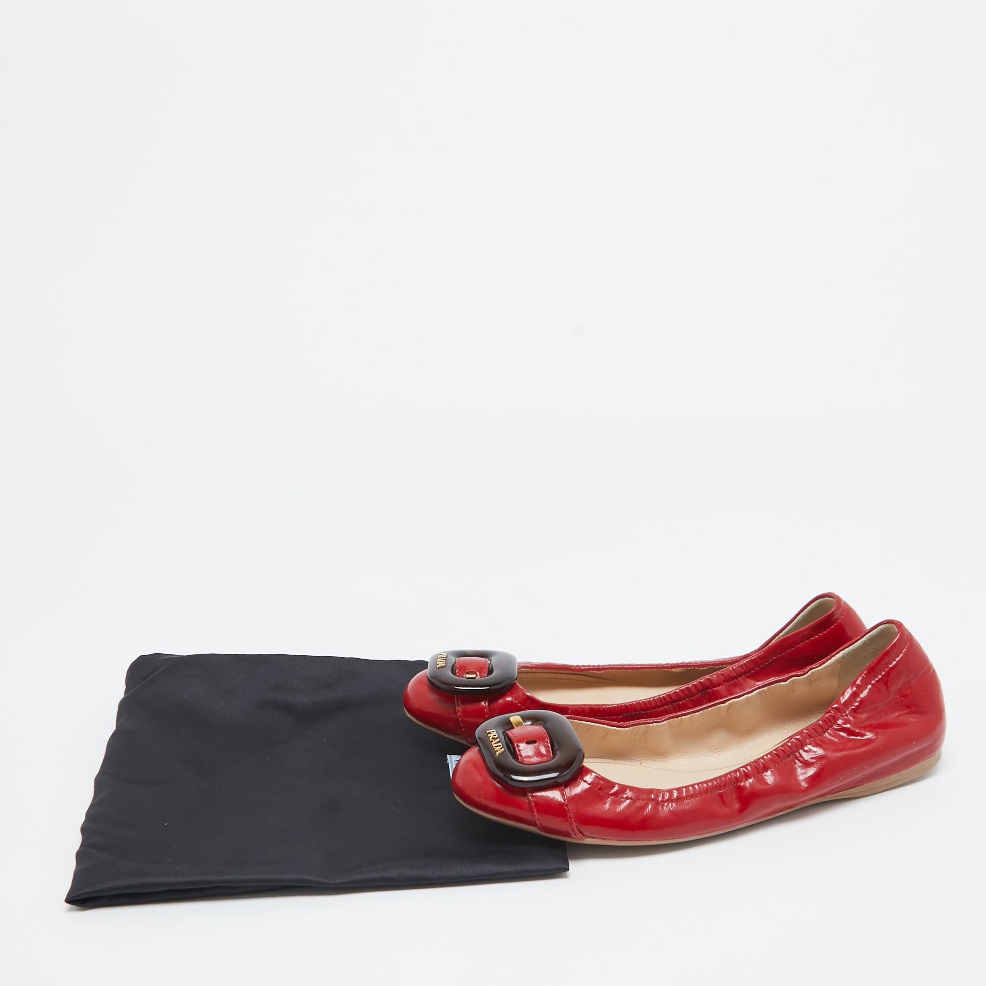 Prada Sport Red Patent Leather Buckle Ballet Flats Size 39 4