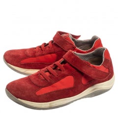Prada Sport Red Suede and Nylon Low Top Sneaker Size 34