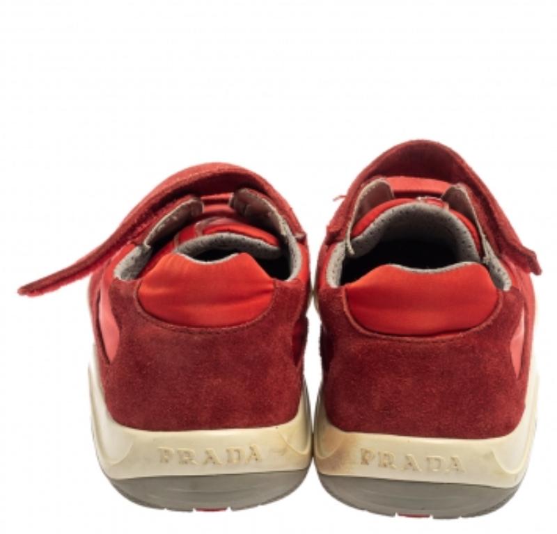 Prada Sport Red Suede and Nylon Low Top Sneaker Size 34 For Sale 2