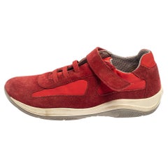 Prada Sport Red Suede and Nylon Low Top Sneaker Size 34