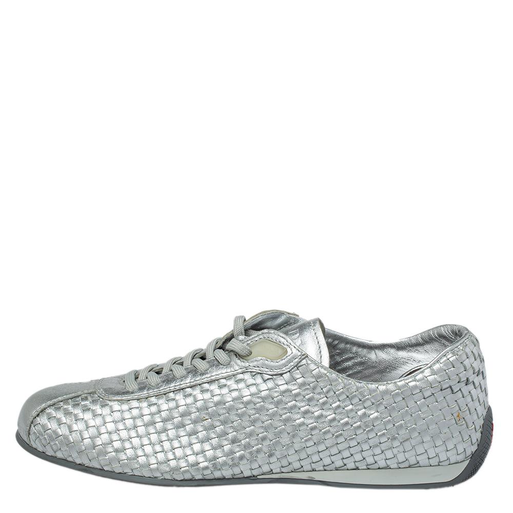 silver metallic prada sneakers