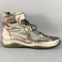 PRADA SPORT Taille 10.5 America's Cup Silver Leather Nylon Mesh Ankle Sneakers