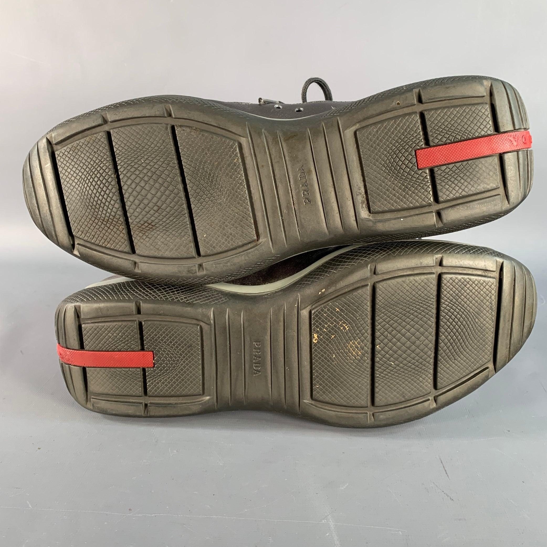 PRADA SPORT Größe 10.5 America's Cup Silber Leder Nylon Mesh Ankle Sneakers im Angebot 2