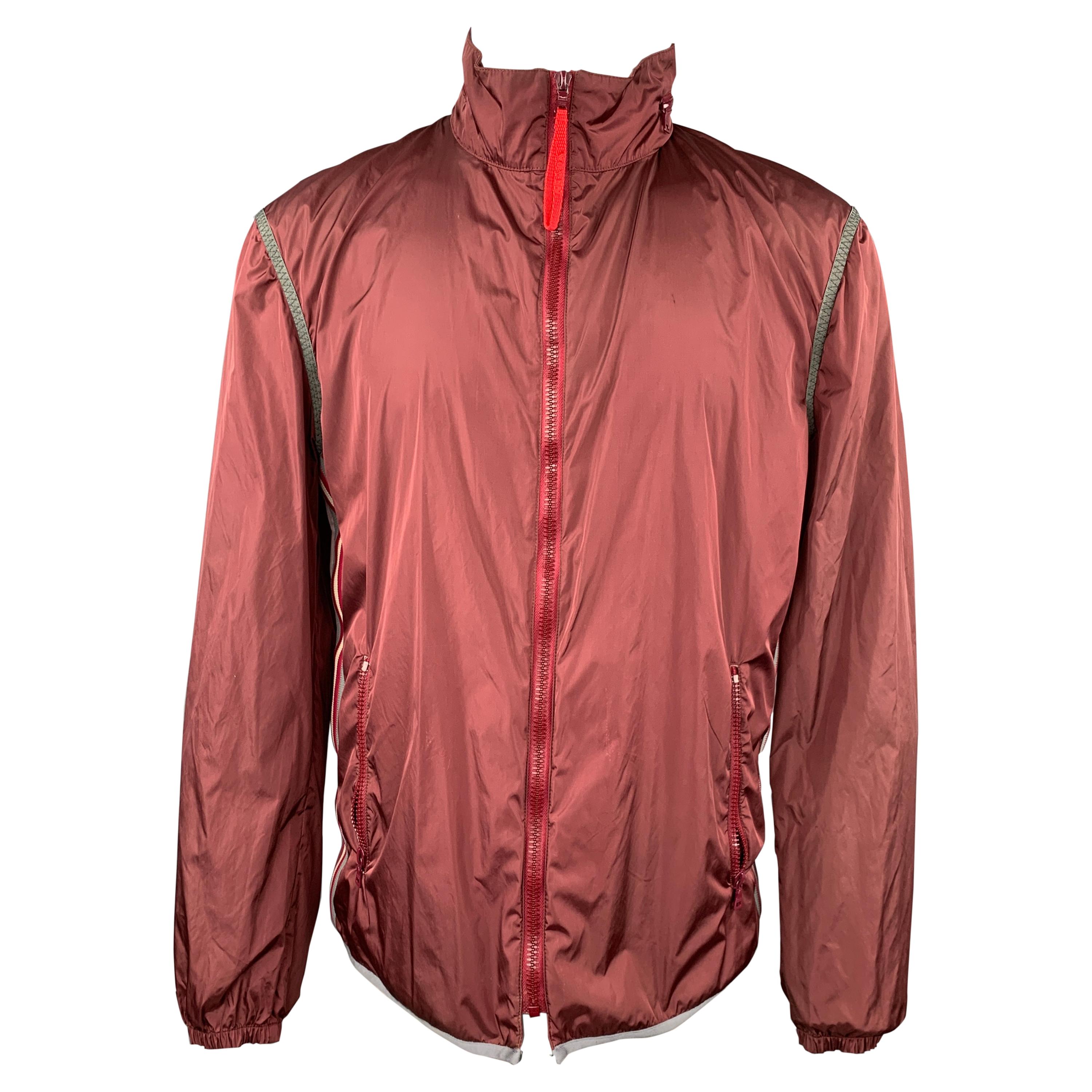 PRADA SPORT Size 40 Burgundy & Pink Color Block Nylon Hooded Jacket