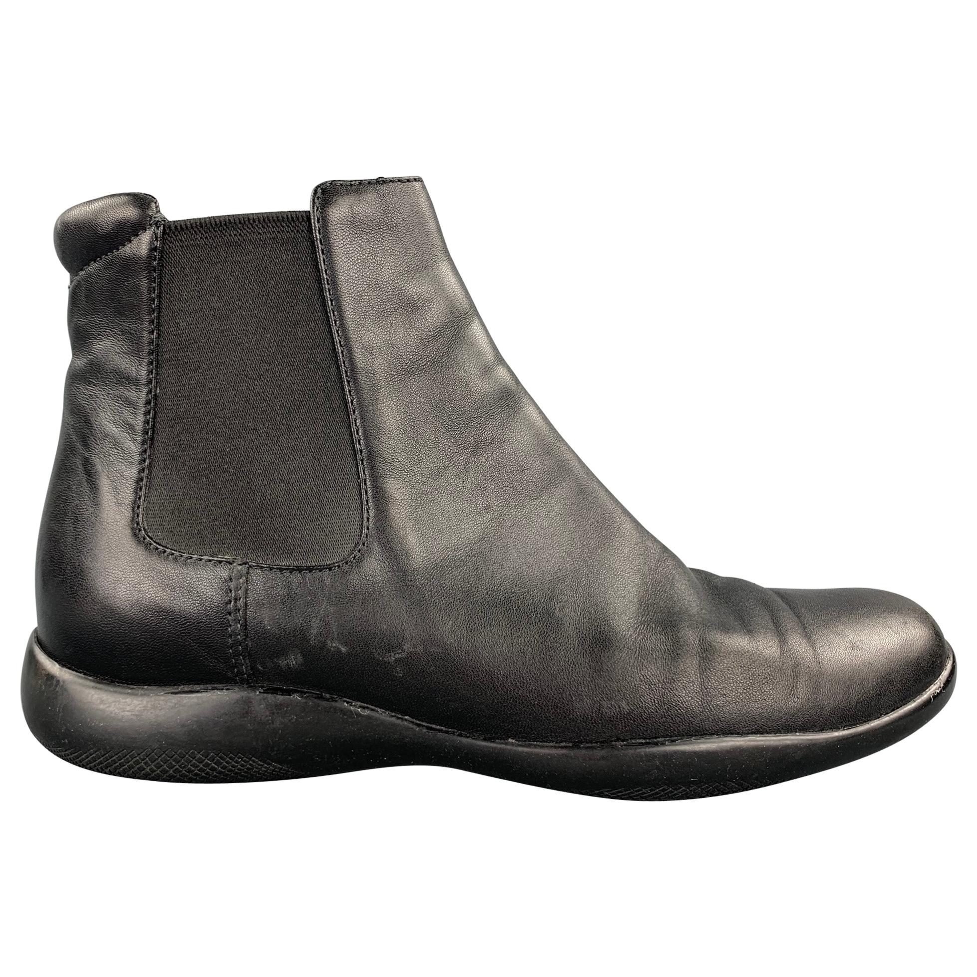 PRADA Sport Size 6.5 Black Leather Ankle Chelsea Boots at 1stDibs