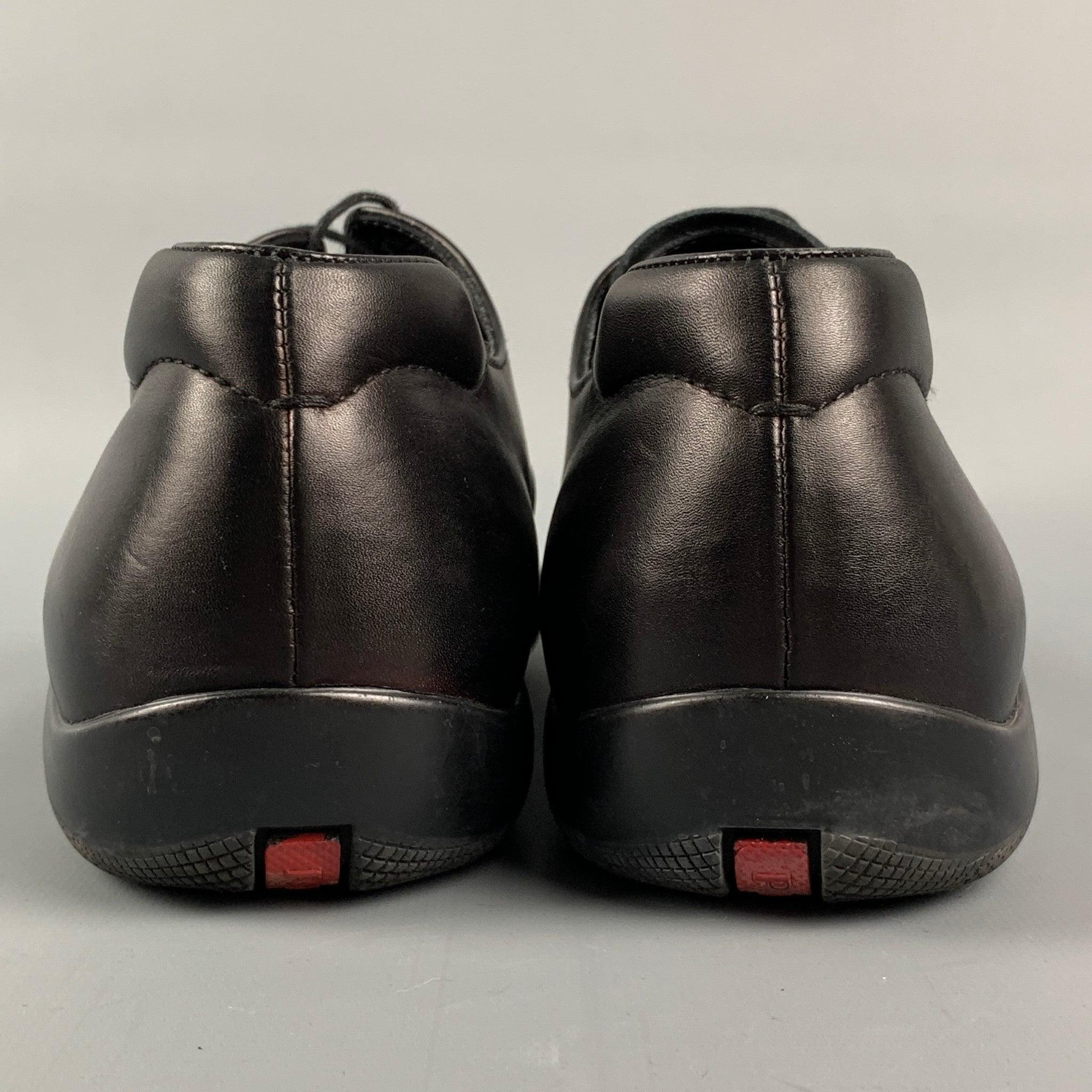 PRADA SPORT Size 6.5 Black Leather Cap Toe Lace Up Shoes For Sale 1
