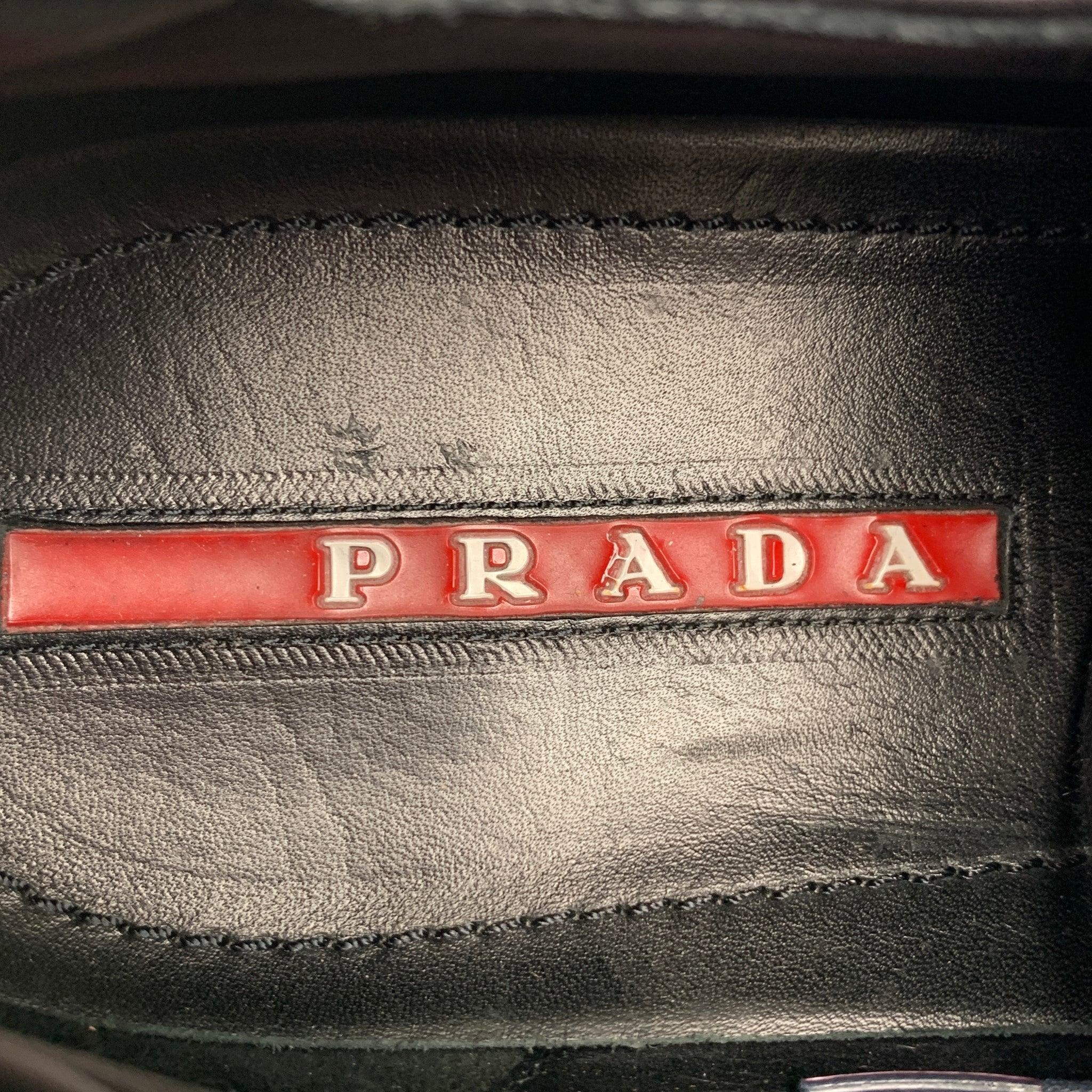 PRADA SPORT Size 6.5 Black Leather Cap Toe Lace Up Shoes For Sale 3