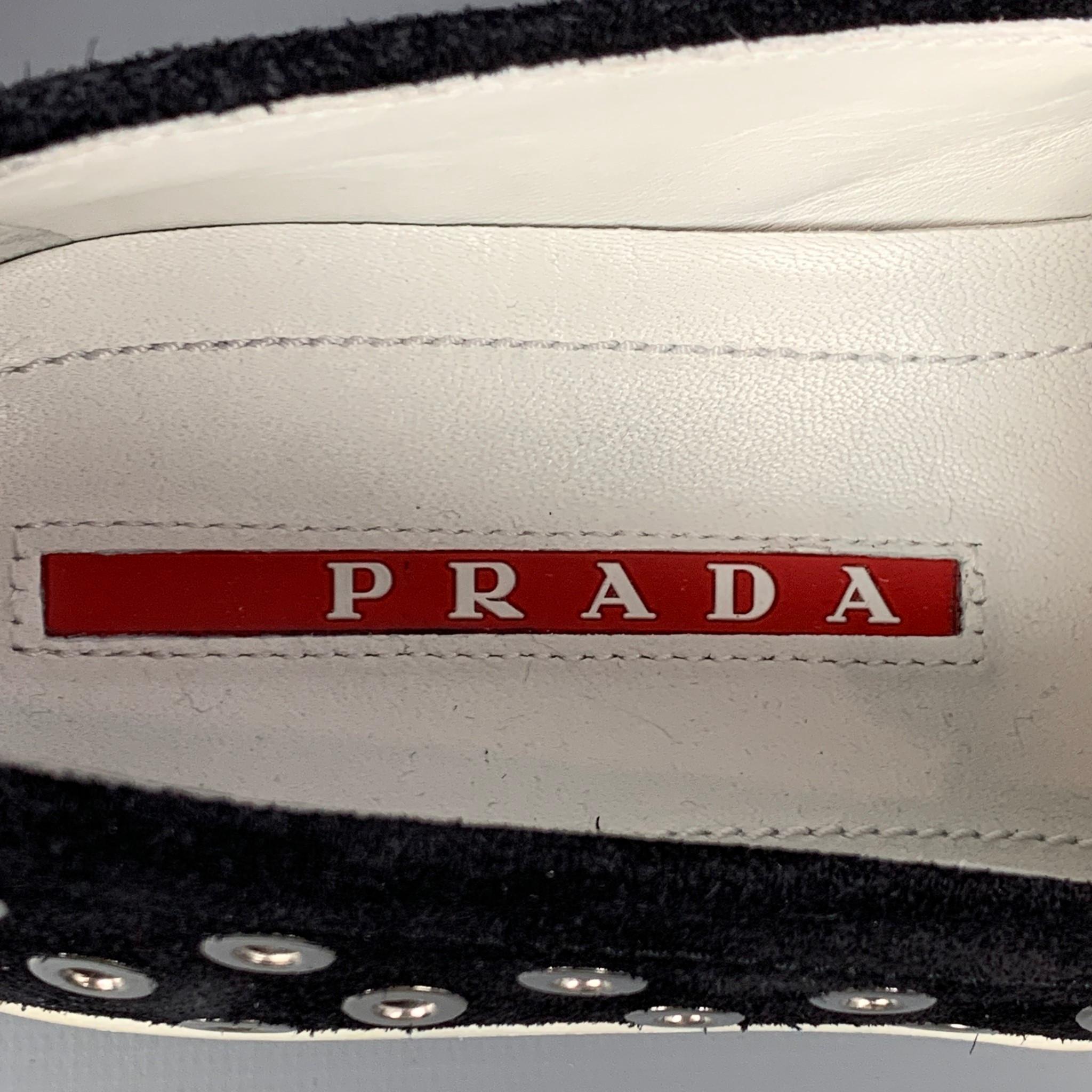 PRADA Sport Size 7.5 Black & Silver Grommet Suede Slip On Sneakers 1