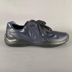 PRADA SPORT Size 9 Navy Black Textured Leather Lace Up Sneakers
