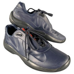 PRADA SPORT Size 9 Navy Black Textured Leather Lace Up Sneakers
