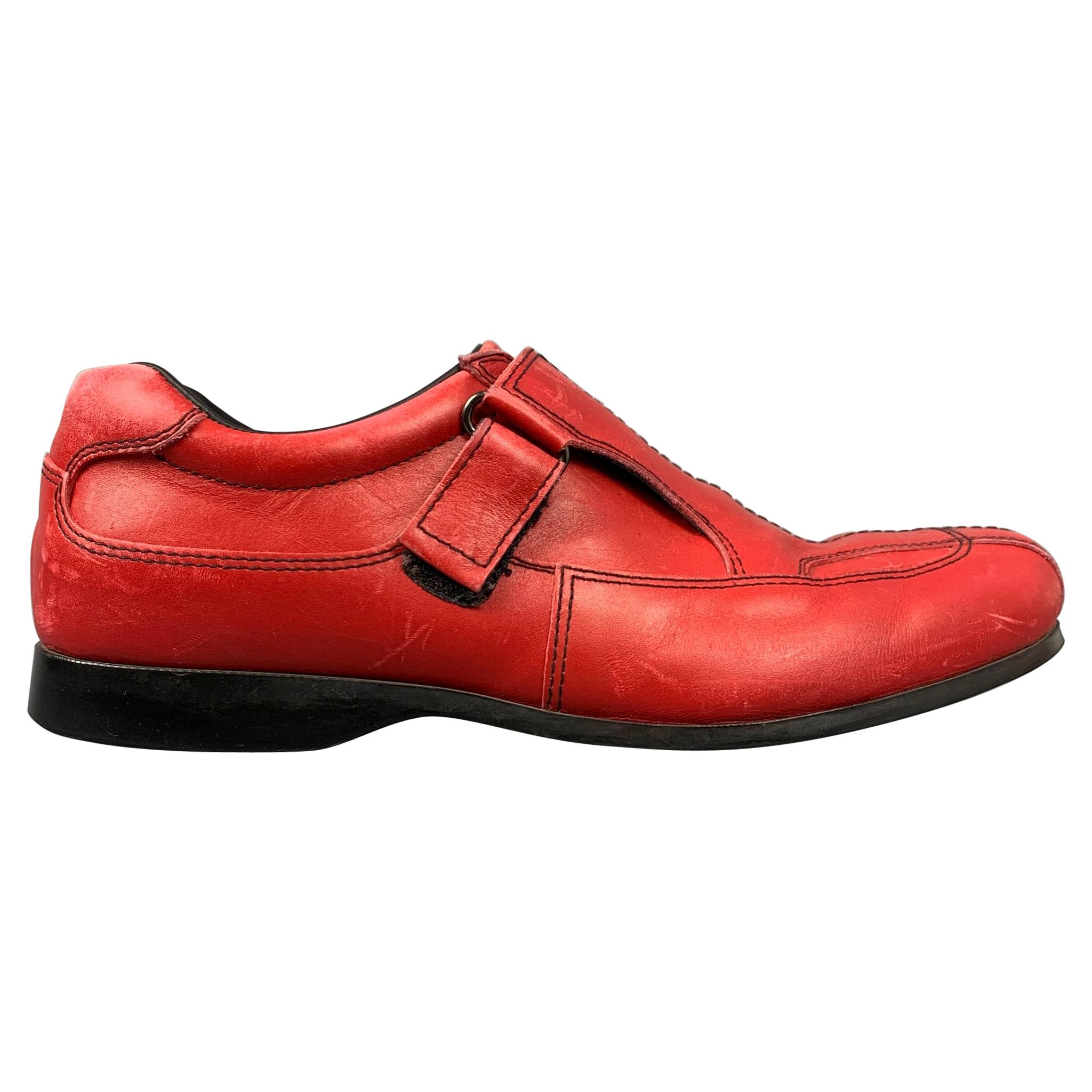 PRADA Sport Size 9.5 Red Leather Hook & Loop Loafers