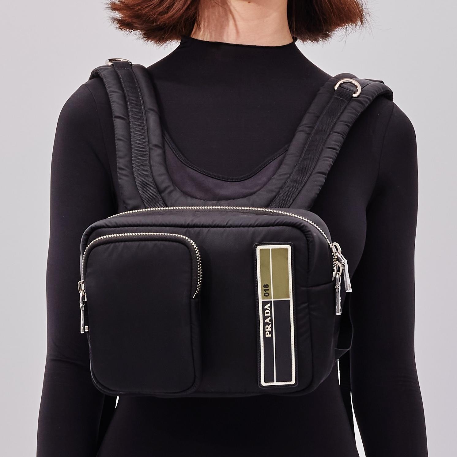 Retail. 
Color: black
Material: Nylon
Model 2VZ044
Year: 2019
Made in Italy

Measurements~
Height 8”
Width 10”
Depth 4”
Drop: 20”

Comes with: a dust bag and card.
Condition: Excellent. Light residue.